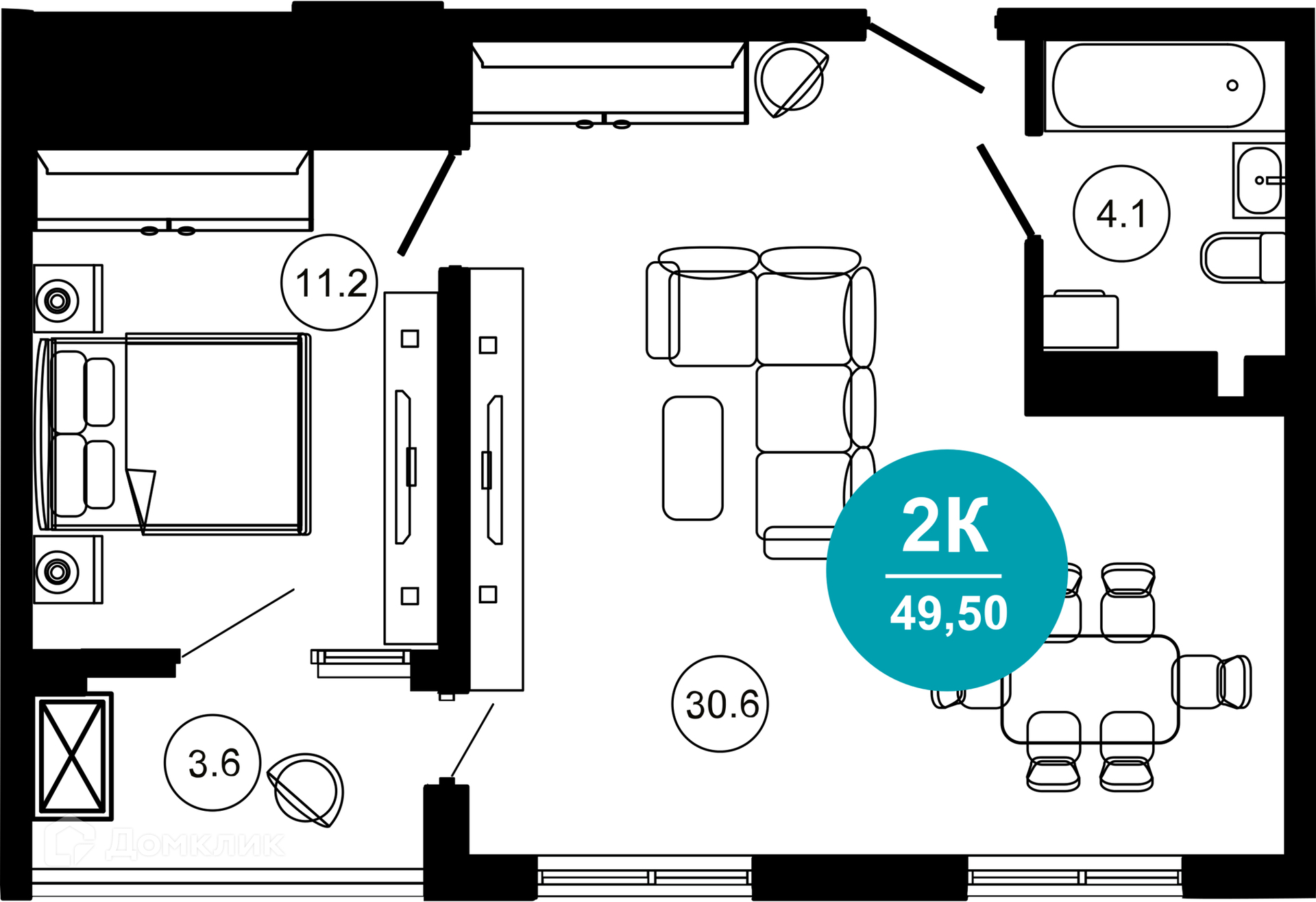 2-комн 49.50 м² - фото 1