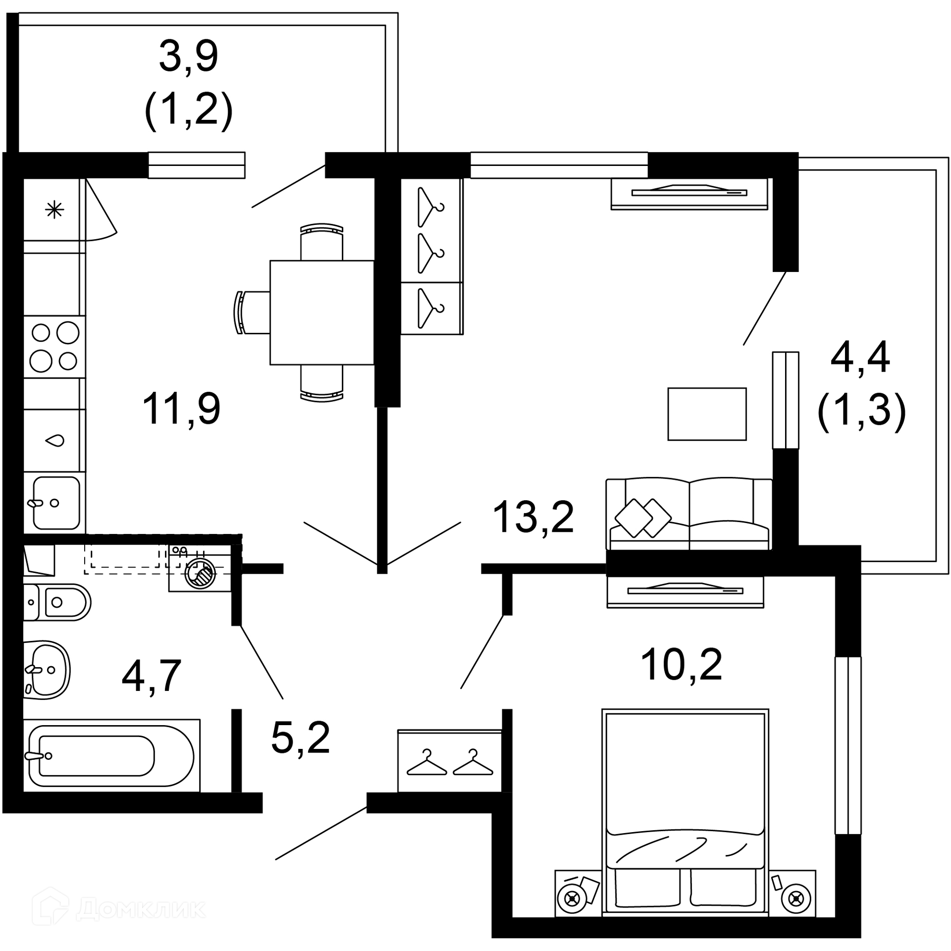 2-комн 47.70 м² - фото 1