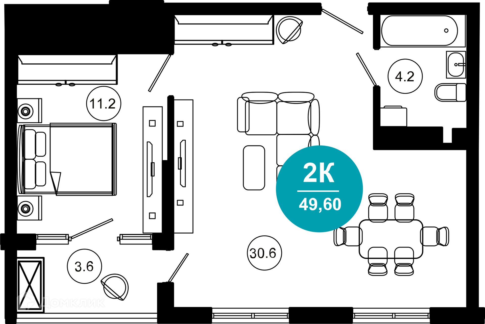 2-комнатная квартира, 49.60 м², 2/10 эт.