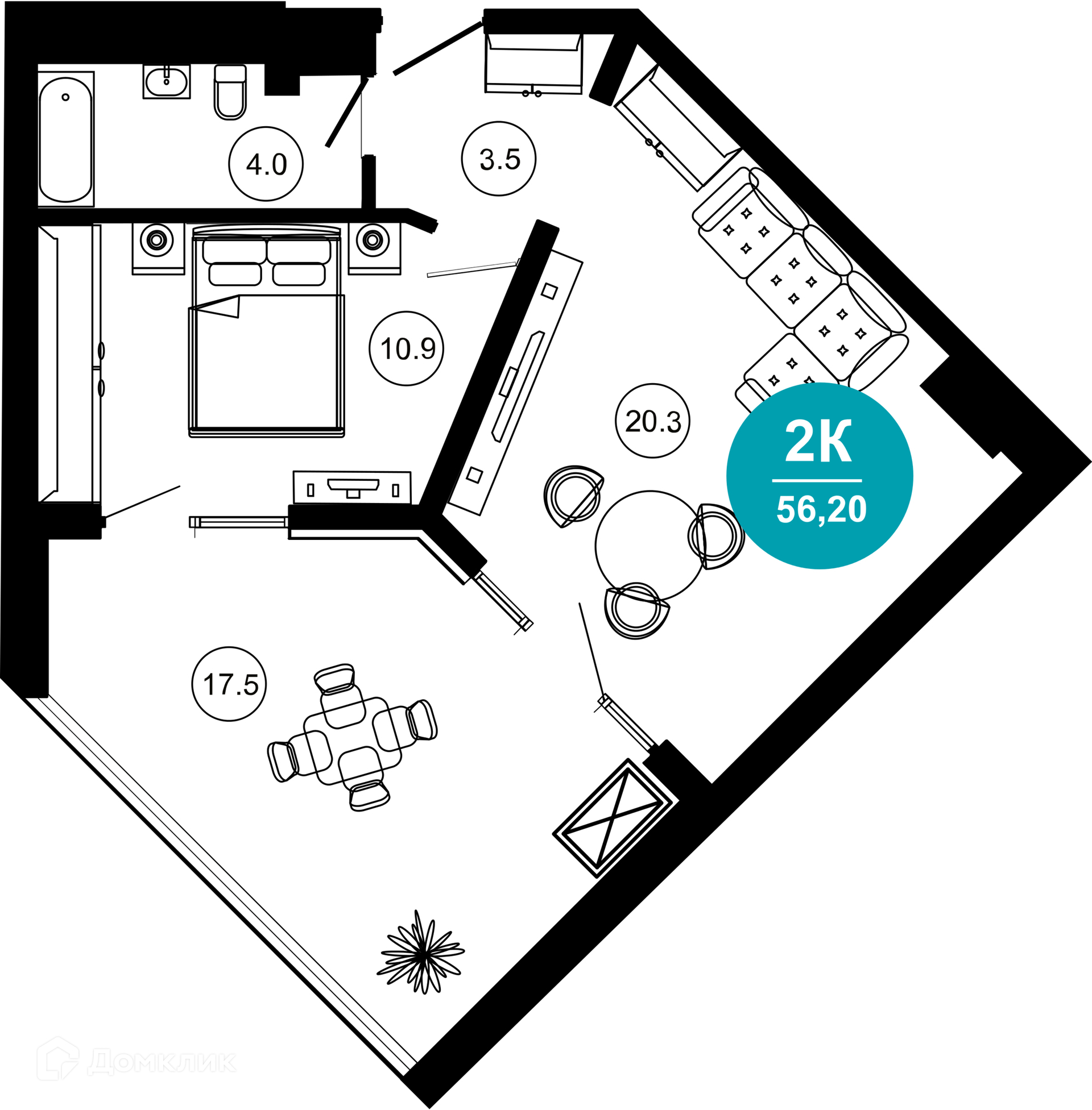 2-комн 56.20 м² - фото 1