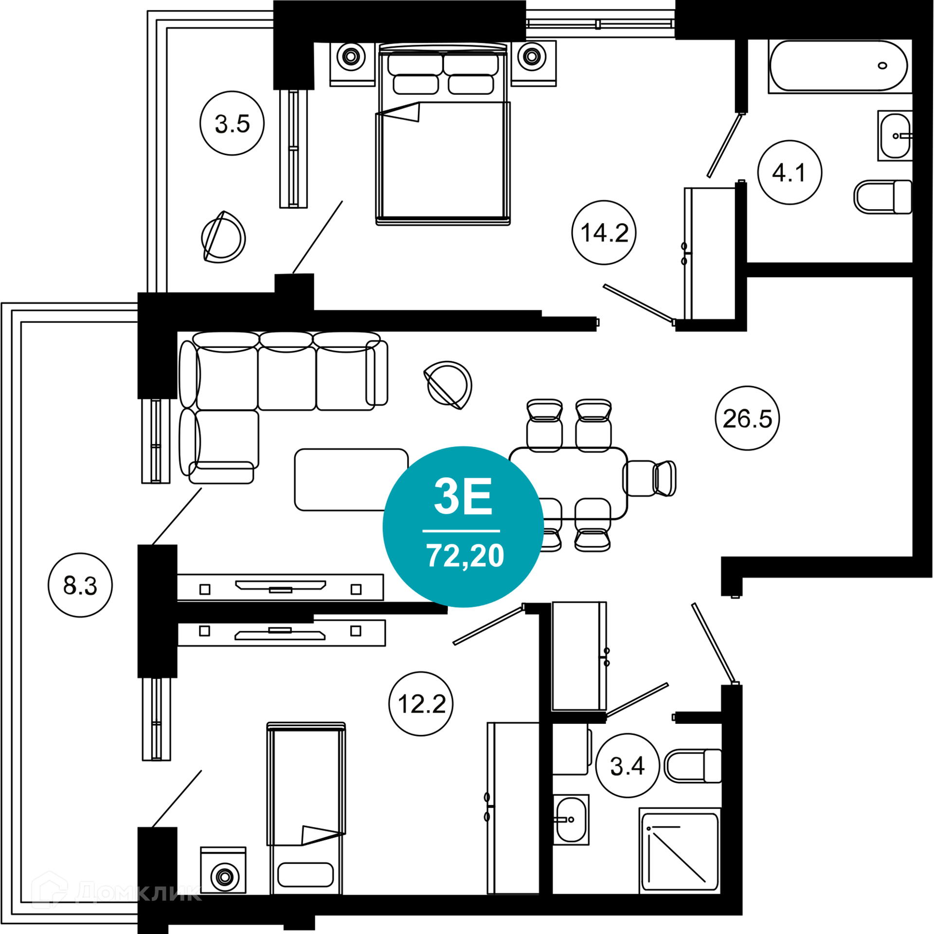 3-комн 72.20 м² - фото 1