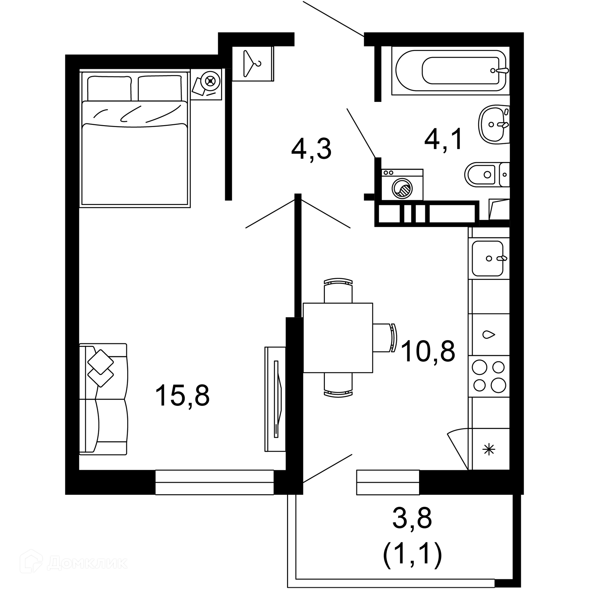 1-комнатная квартира, 36.10 м², 2/17 эт.