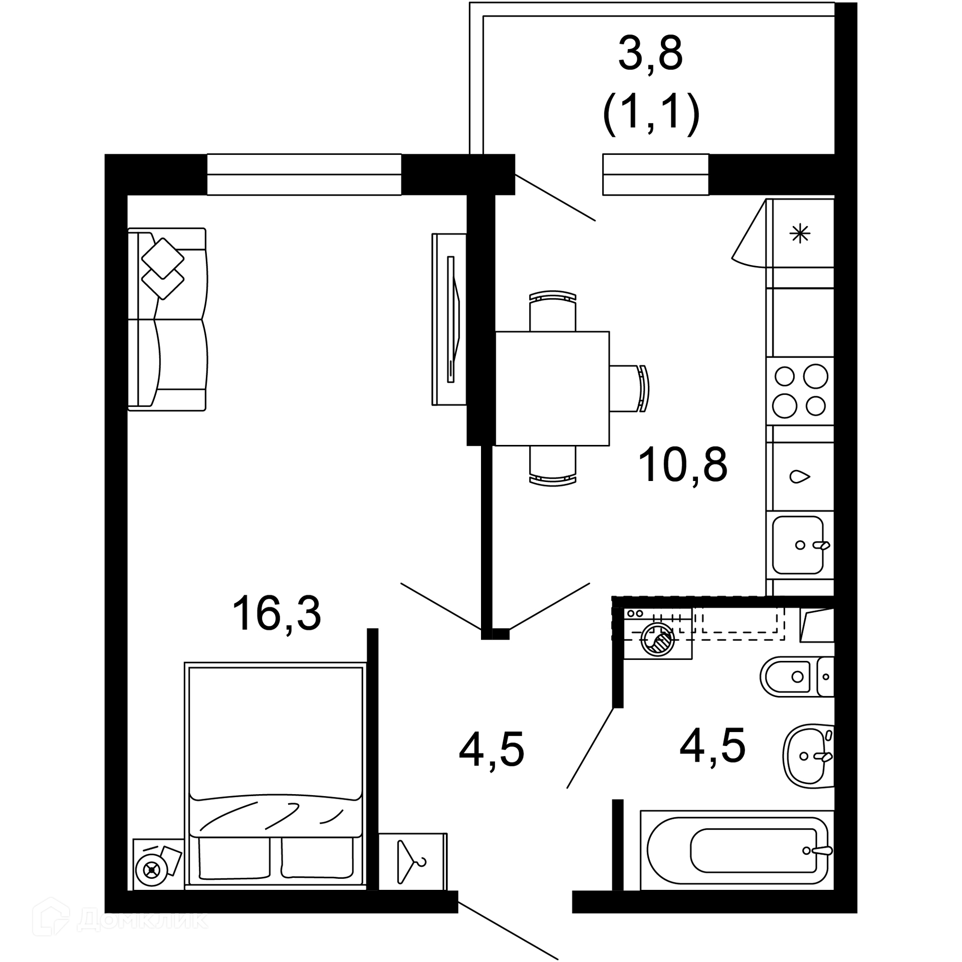 1-комнатная квартира, 37.20 м², 1/17 эт.