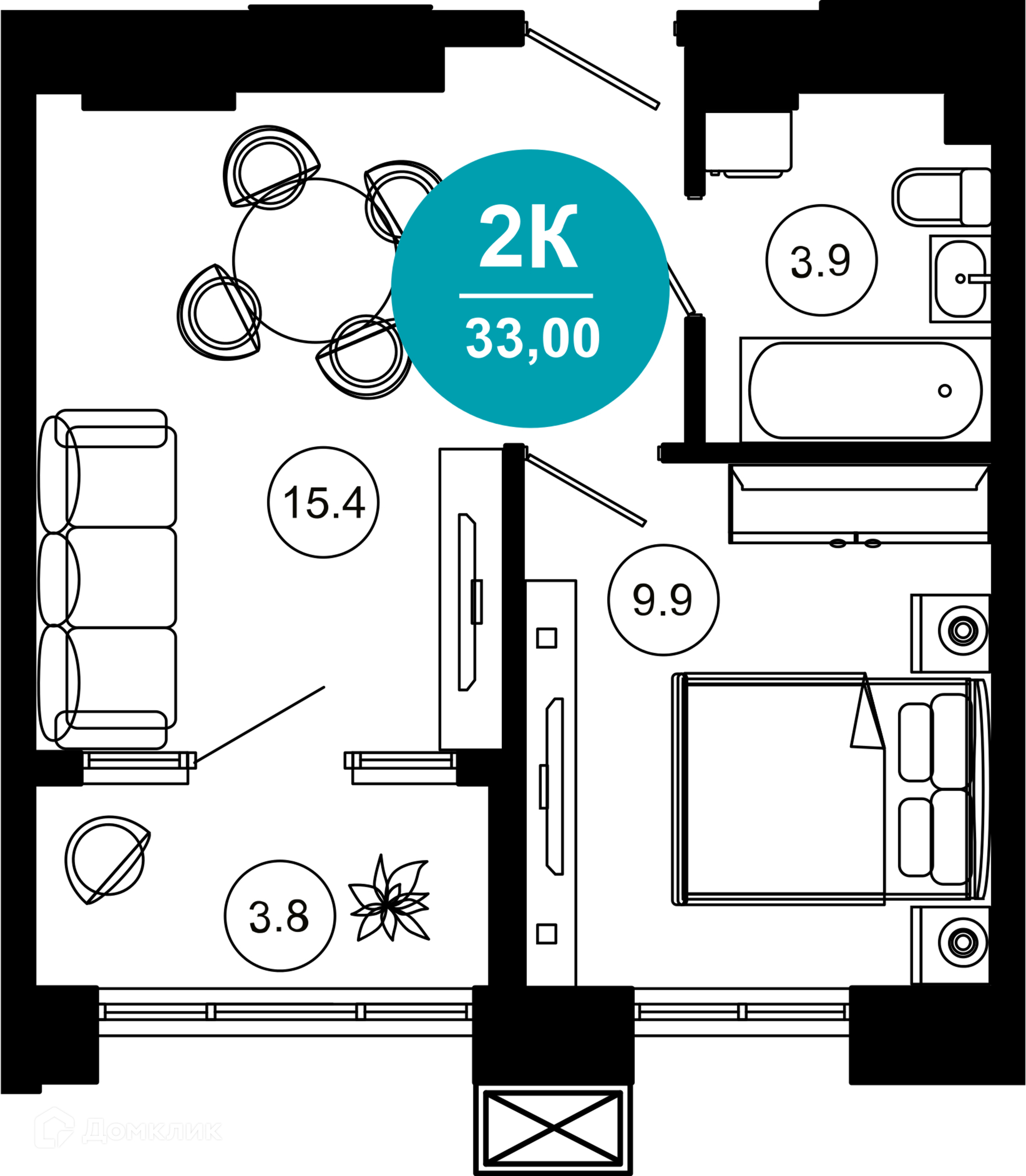 2-комн 33.00 м² - фото 1