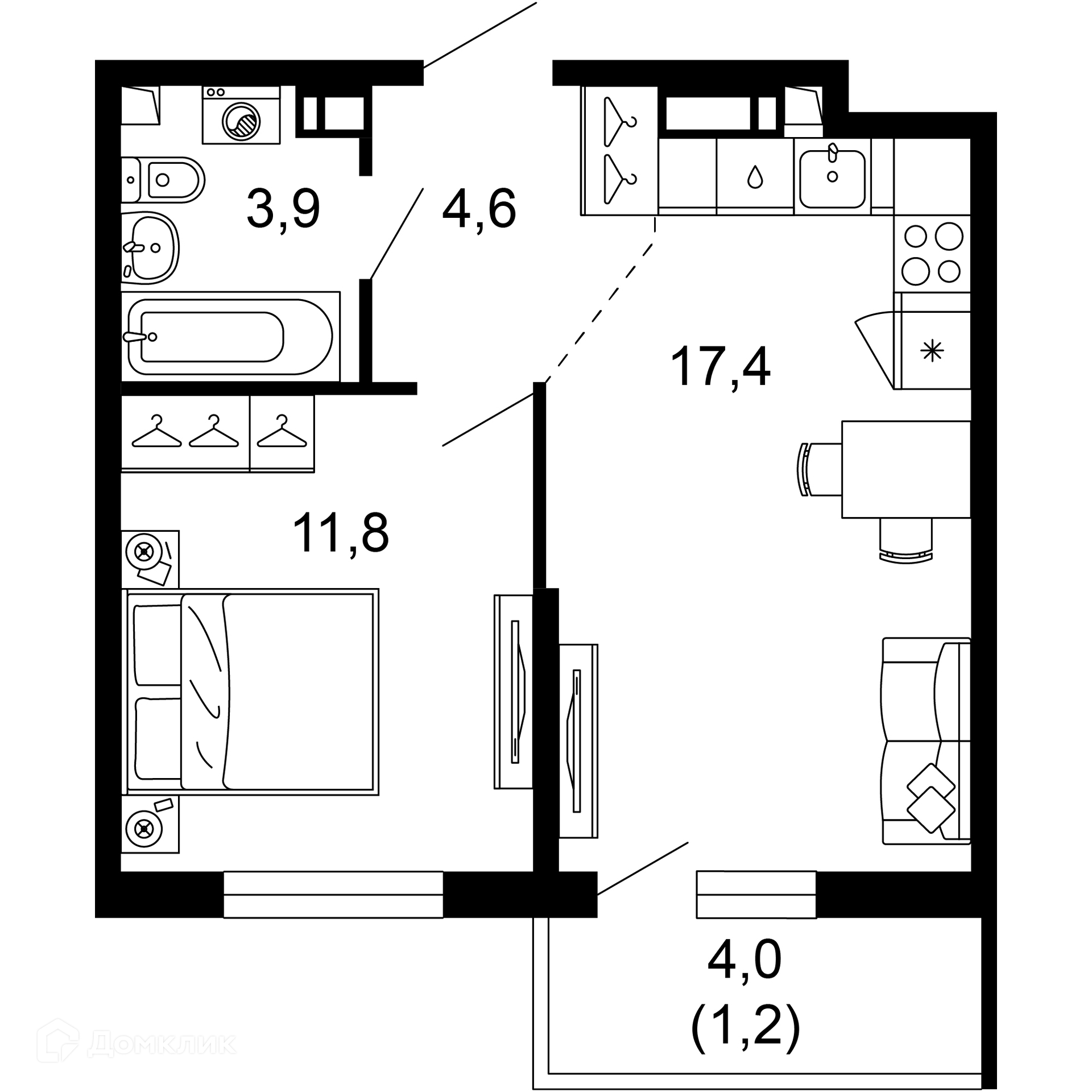 1-комнатная квартира, 38.90 м², 2/17 эт.