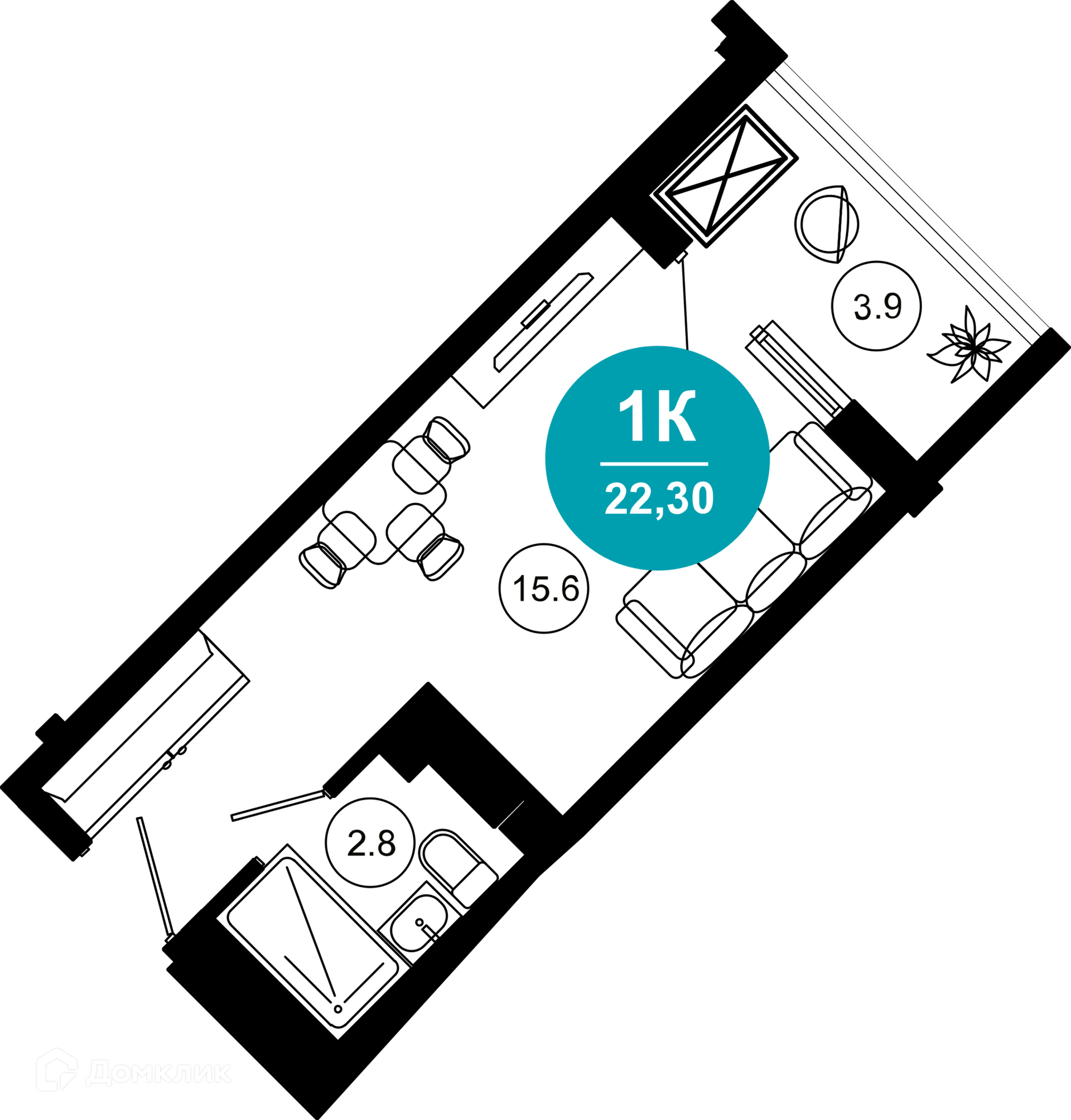 1-комнатная квартира, 22.30 м², 10/10 эт.