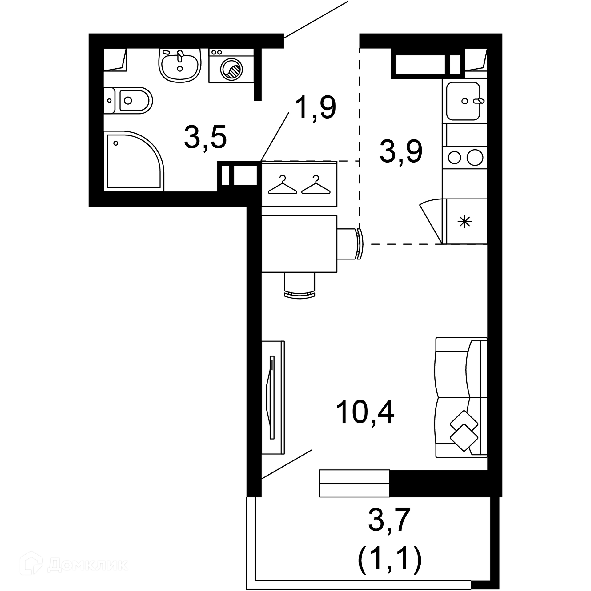 1-комн 20.80 м² - фото 1
