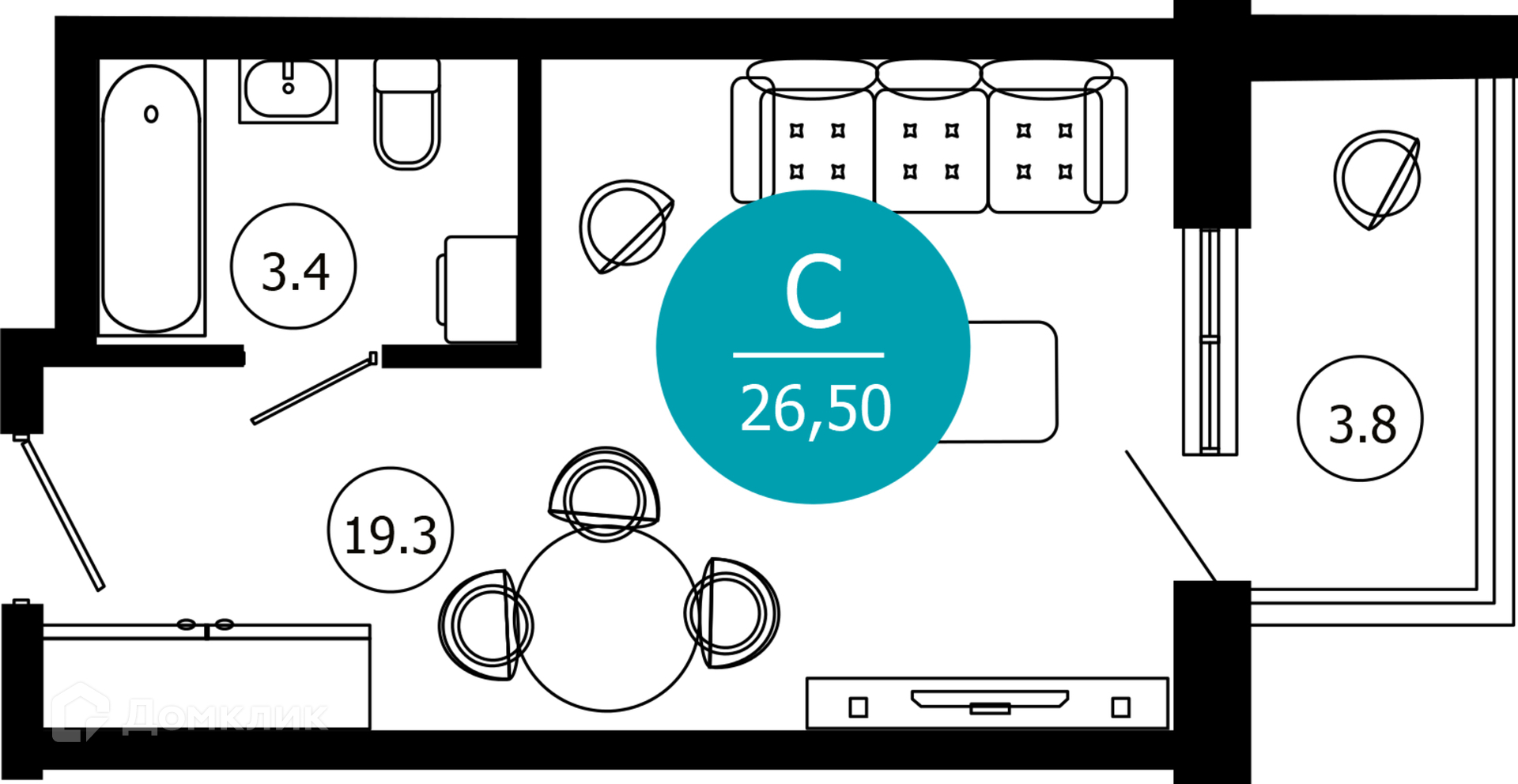 1-комнатная квартира, 26.50 м², 4/10 эт.