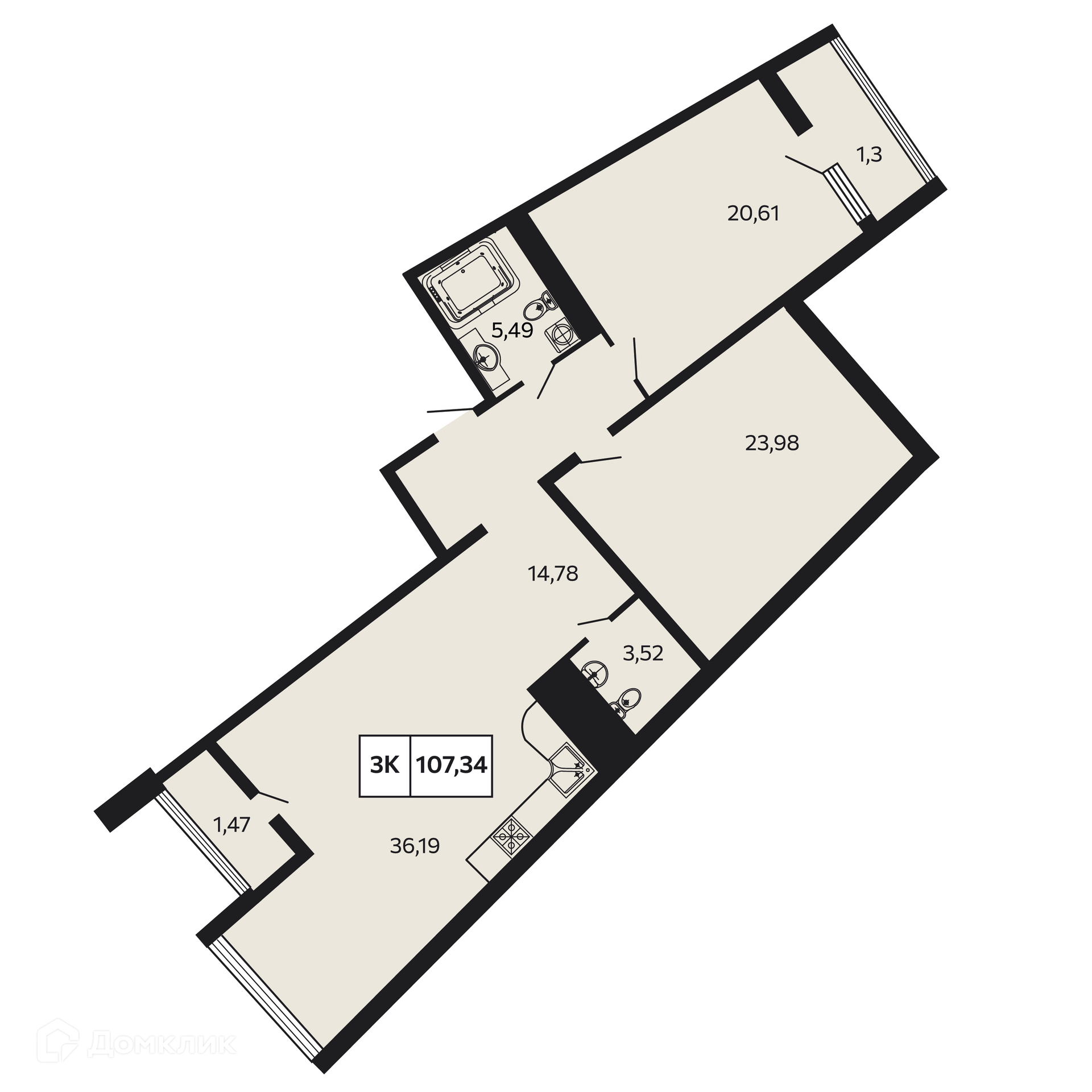 3-комн 107.34 м² - фото 1