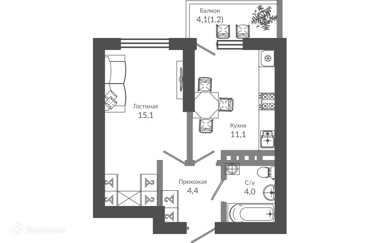 1-комн 36.00 м² - фото 1